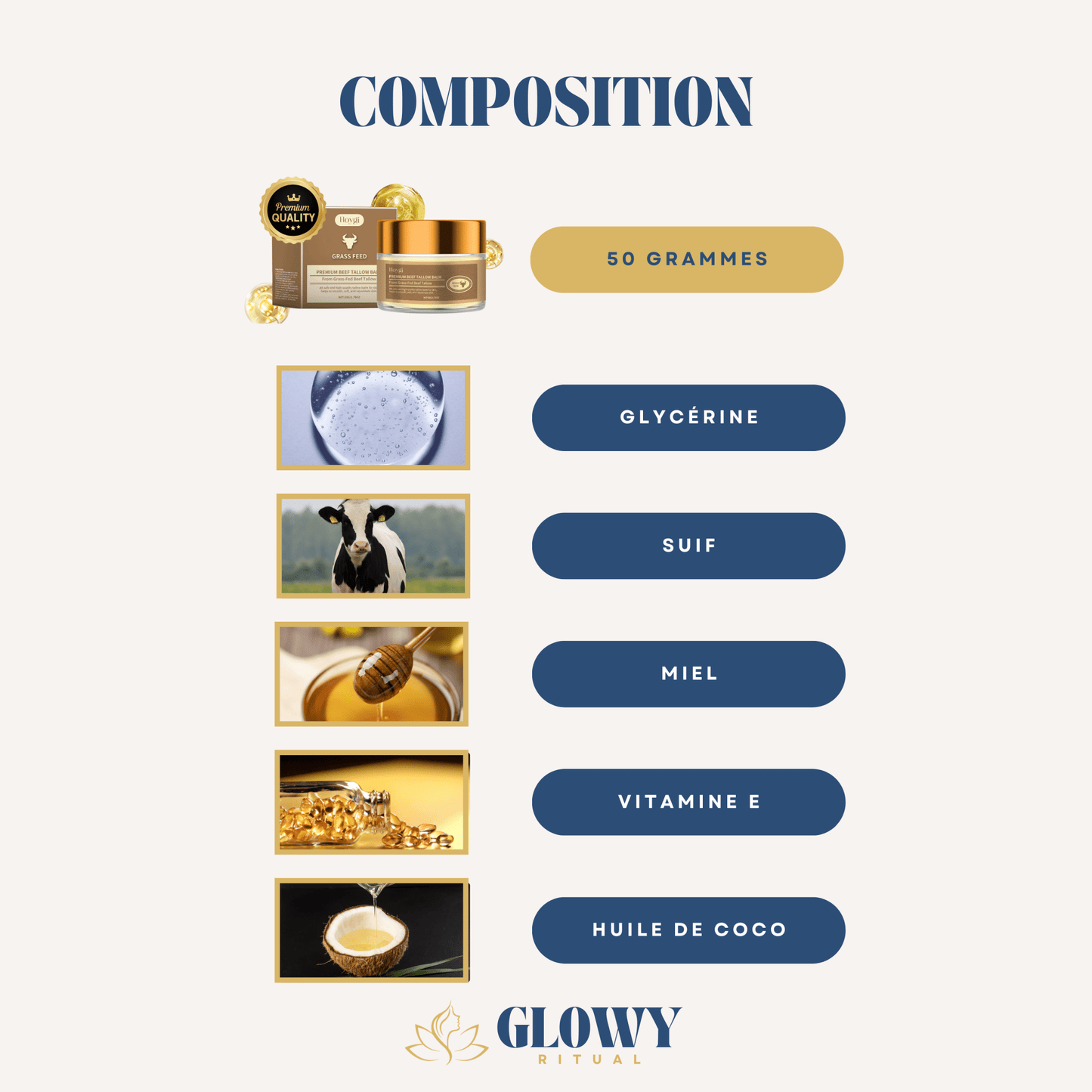 Baume Visage au Suif de Bœuf : Nutrition ancestrale & peau protégée - Glowyritual.com
