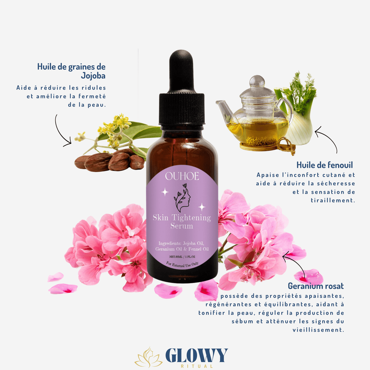 Sérum Réparateur Géranium Rosat - Équilibrant & Apaisant - Glowyritual.com